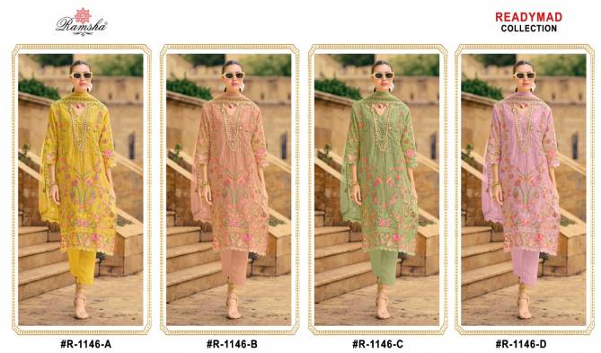 R 1146 By Ramsha Embroidery Organza Pakistani Suits Wholesale Shop In Surat